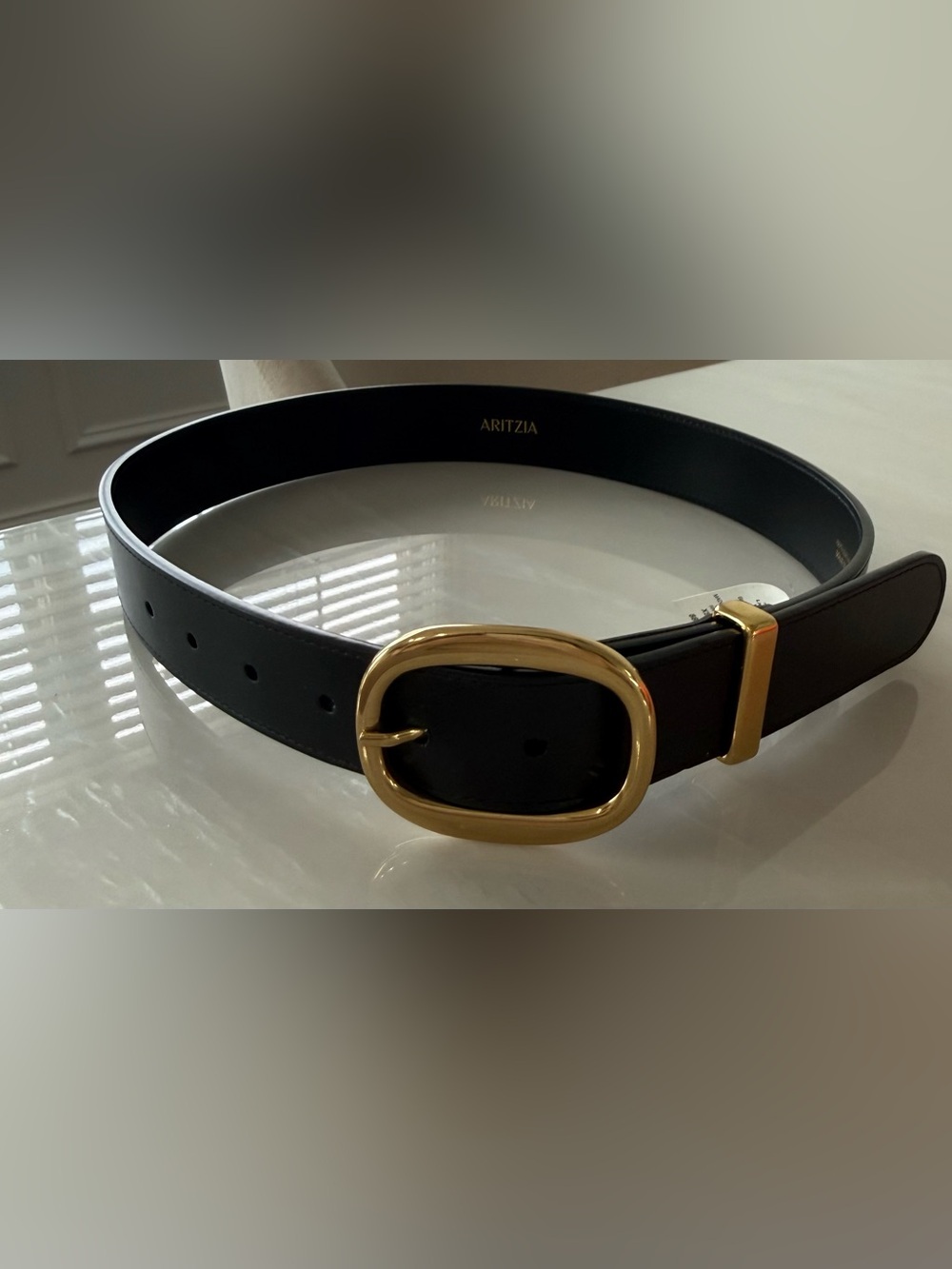 Aritzia Lifetime Solid Brass Leather Wide Belt, Color Black/Gold, Size XS, NWT